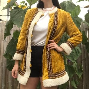 Shearling Vintage Velvet Gold Embroidered Jacket